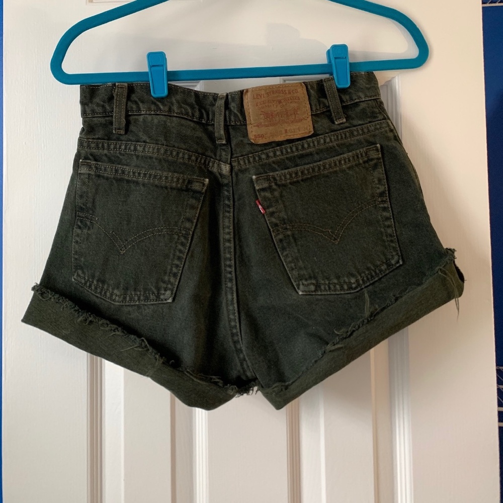 Levi Dark Green High Waisted Denim Cut Offs
